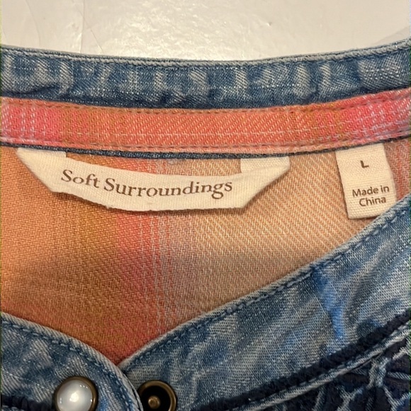 Soft Surroundings Long Sleeve Button Down Denim Tunic Blouse Size L - Picture 12 of 16